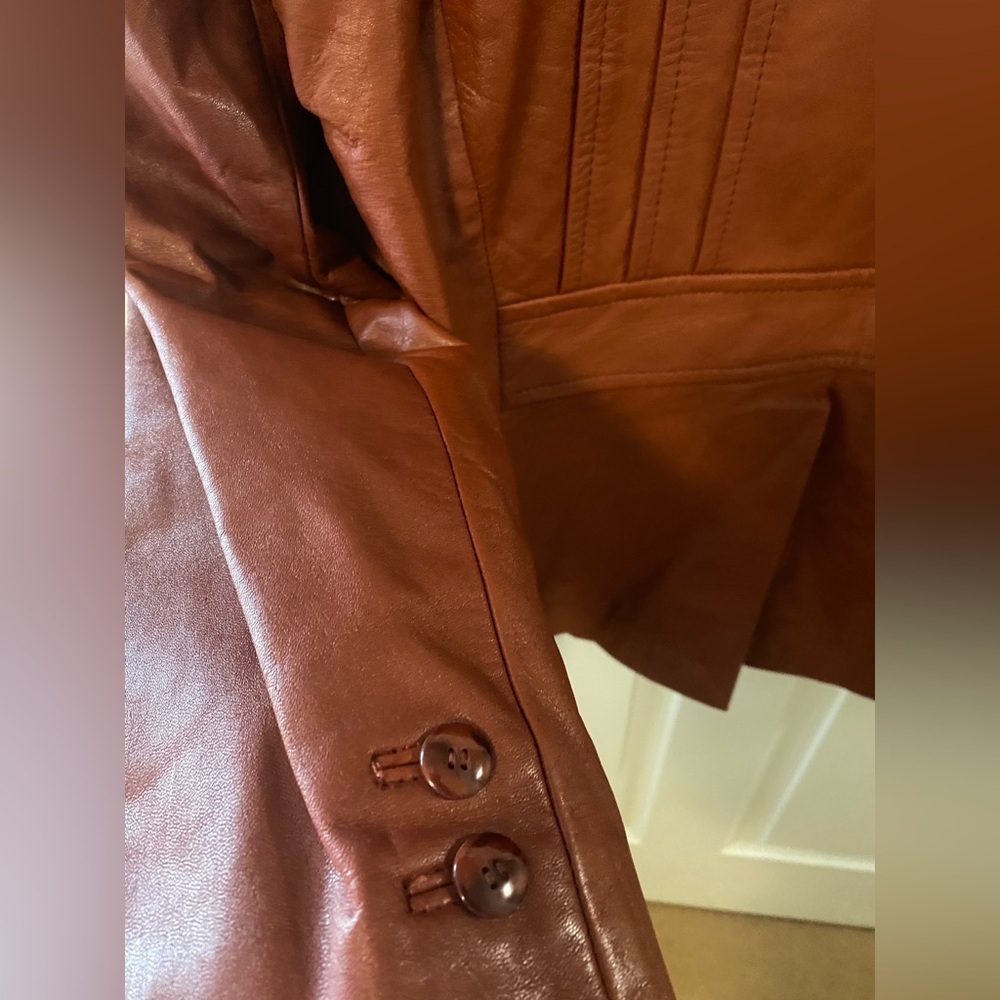 Nino Cerruti by Rue Royale Vintage Leather 1970s Mens Sports Coat Rust Jacket - Picture 7 of 10